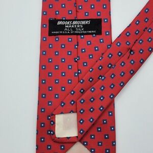 Vintage Brooks Brothers Makers Silk Red Blue Geometric Black Label Necktie Tie